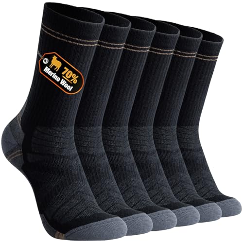 BISOUSOX Large 3-Pair Women's Merino Wool Crew Socks for Hiking & Work