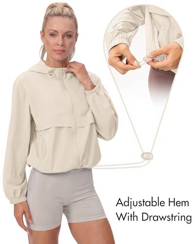 Women's Lightweight Athletic Workout Hoodie - Full Zip Jacket, Medium Beige