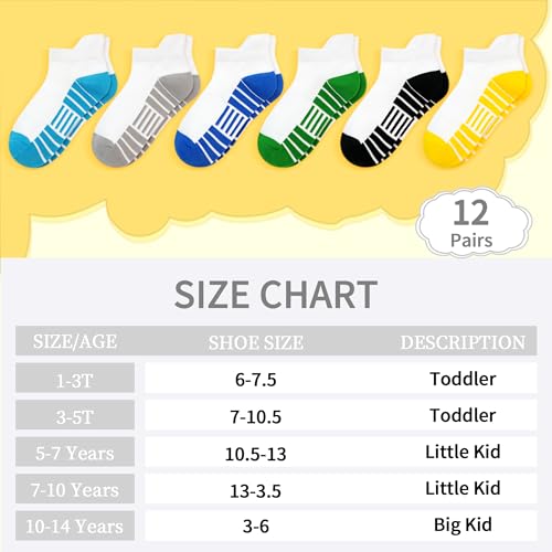 SPTRAMLE 12 Pairs Kids Athletic Socks with Tab - 5-7 Years, Multicolor #2