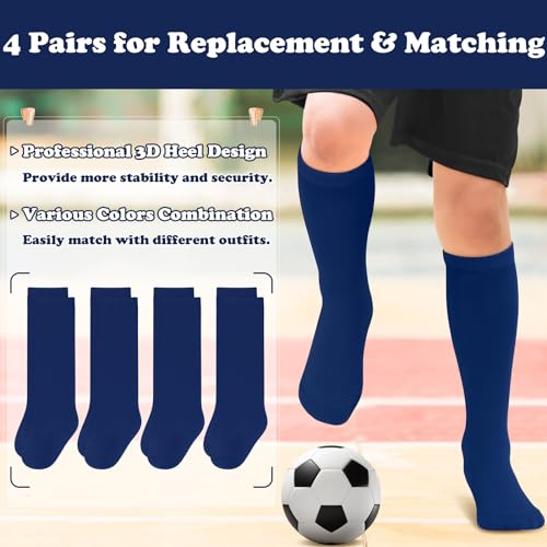 Toddler Soccer Socks - 4 Pairs Youth Football & Baseball Socks, 3-6 Years - Navy