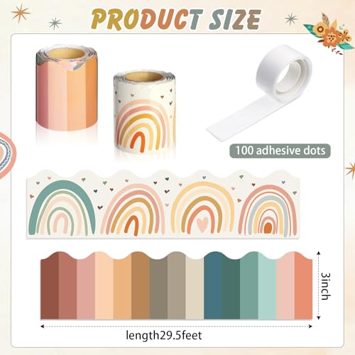Zonon 2 Pcs 59ft Pastel Bulletin Board Borders Pastel Rainbow Rolled Border Trim Boho Back to School Bulletin Board Decoration for School Classroom Offices