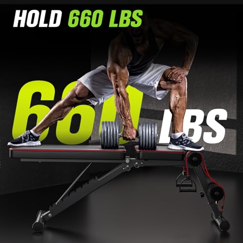 Adjustable Folding Weight Bench - 660 lbs Capacity - Black