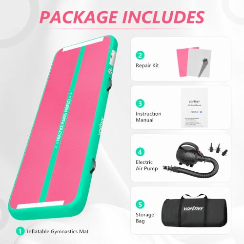 Inflatable Gymnastics Air Mat Tumbling Track - Pink/Green, 10ft x 3.3ft x 4in