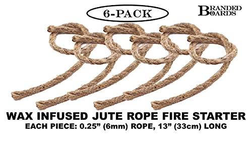 Waxed Jute Rope Fire Tinder 6-Pack - Waterproof, Portable, Ideal for Camping & Survival