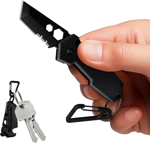 Mini Keychain Knife - 1.3" Tanto Serrated Blade - Midnight Black Multitool