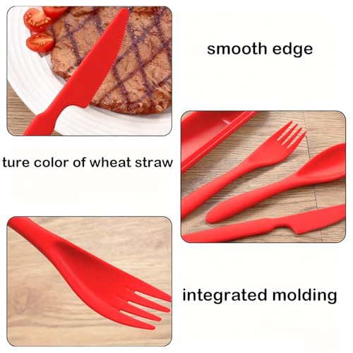 Wheat Straw Portable Cutlery Set - Spoon, Fork & Knife - Red