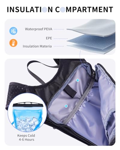 Hydration Backpack with 2L Bladder & Insulated Compartment - Black