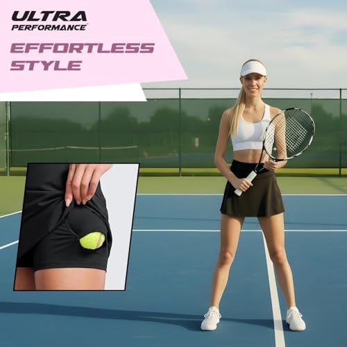 Women's Golf Skirt 2 Pack with Compression Liner & Pockets - Large Black & Grey Athletic Skorts