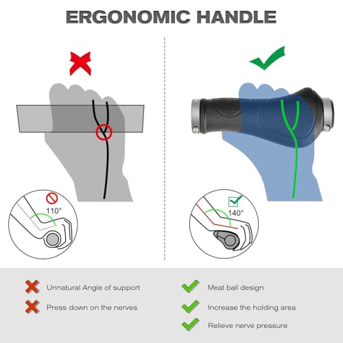 Premium Ergonomic Non-Slip Bike Grips - Black Gray 130mm