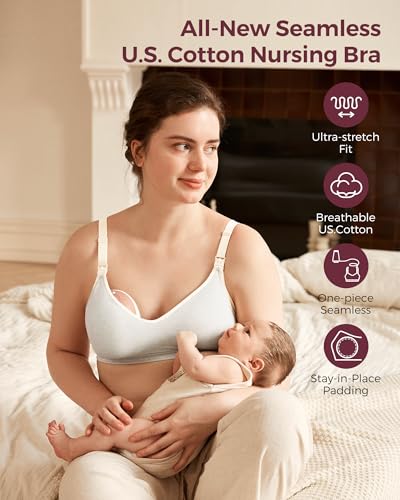 Momcozy U.S. Cotton Nursing Bras for Breastfeeding - Seamless Maternity Bra, XX-Large Light Gray