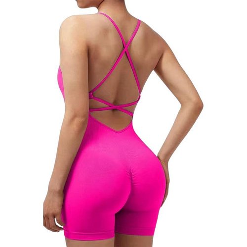 Women’s One-Piece Jumpsuit – Seamless Stretchy Romper Sleeveless Workout Outfit | Fashion Sport Bodysuit for Gym, Yoga & Streetwear (Standard, Pink, small)