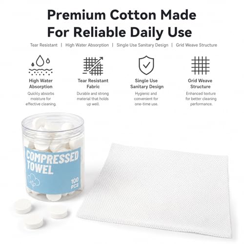 Compressed Face Towels - 100 Count Disposable Cotton Tissues