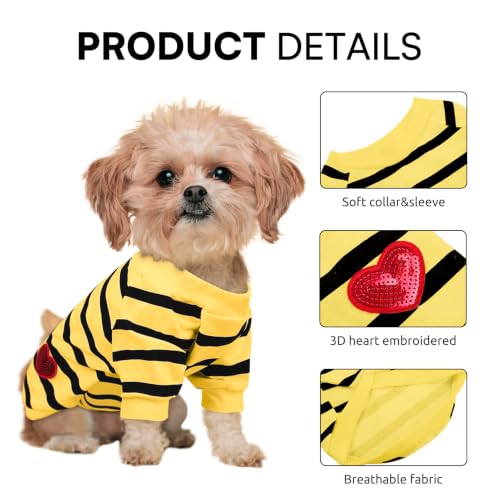 Striped Dog T-Shirt for Small Dogs - Yellow - Small