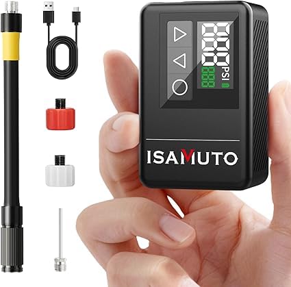 ISAMUTO Black Mini Electric Bike Pump with Digital Gauge & Auto Shut-Off, Portable 150 PSI Tire Inflator for Road, MTB & E-Bike