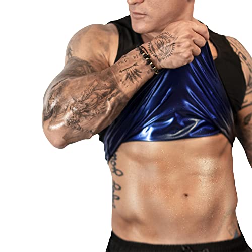 Men's Sauna Vest Sweat Tank Top - Compression Waist Trainer, Solid Black, Large-X-Large