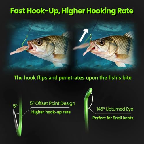 Octopus Fishing Hooks - 50 Pcs Glow Green Circle Hooks #6