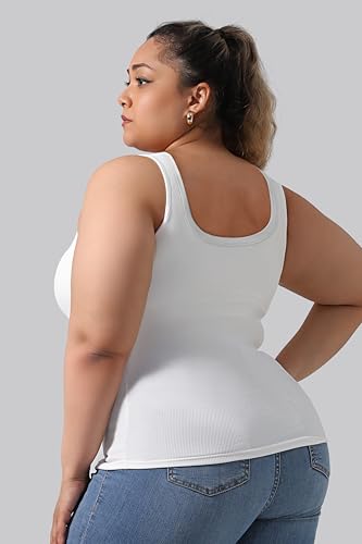 Plus Size U-Back Tank Top with Built-in Bra - DAGGLOSA 3X White