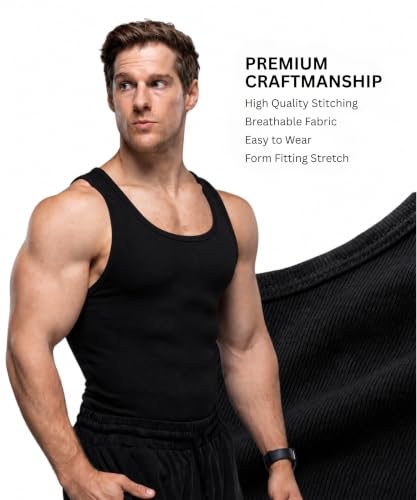 Men's Cotton Spandex Tank Top - Regular Fit, Ribbed Fabric