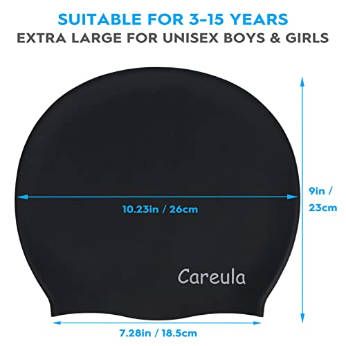 Careula 2 Pack Kids Large Silicone Swim Cap for Long Hair – Black & Rose Red