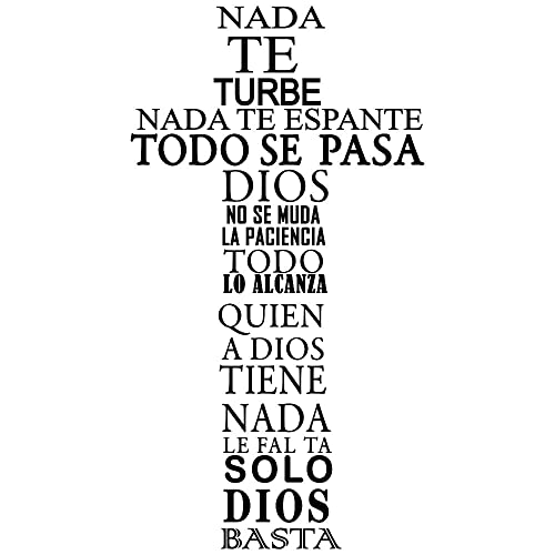 "Nada te turbe"Wall Sticker "Solo Dios Basta"Wall Decor Cross Wall Decal~Spanish Quote Decals for Family Decoration Effect Size:23"x40"inch (Black-JWH286-NADA)