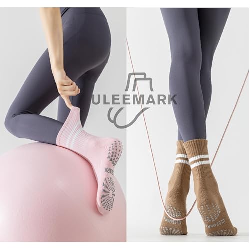 Non-Slip Yoga Socks for Women - 4 Pack Black, White, Grey, Pink