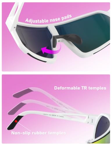 UV400 Cycling Sunglasses - Lightweight, Windproof, White Pink