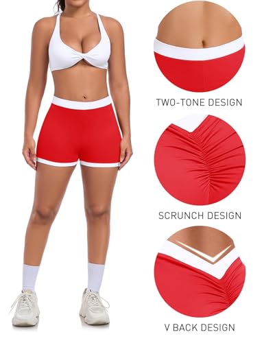 High Waist Booty Shorts for Women - 2.4" Inseam, Large, Red White