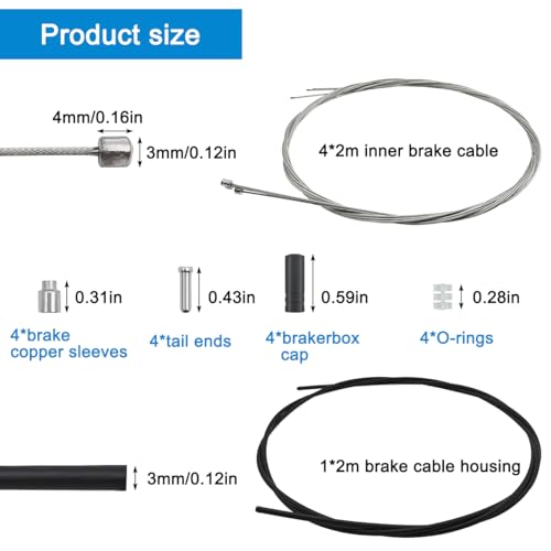 Bicycle Shift Cable Kit - 4 Pcs Derailleur Cables with 2M Housing