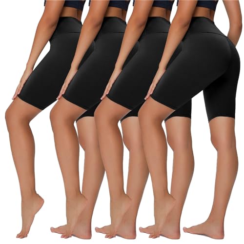 Sundwudu 4-Pack High Waist Biker Shorts for Women - 8” Inseam, Black, Large-X-Large