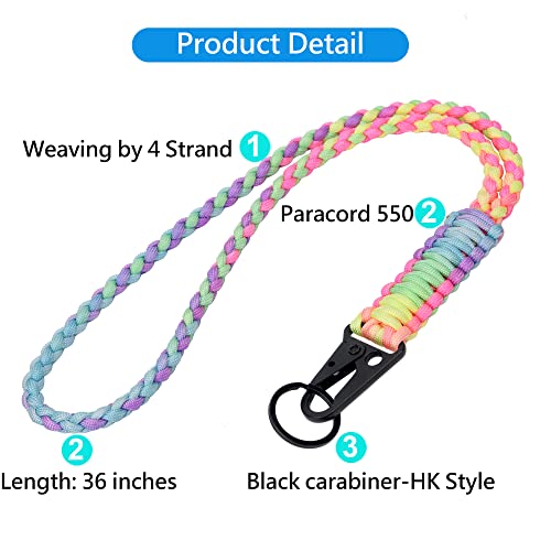 Heavy Duty Paracord Lanyard Keychain - Bright Rainbow