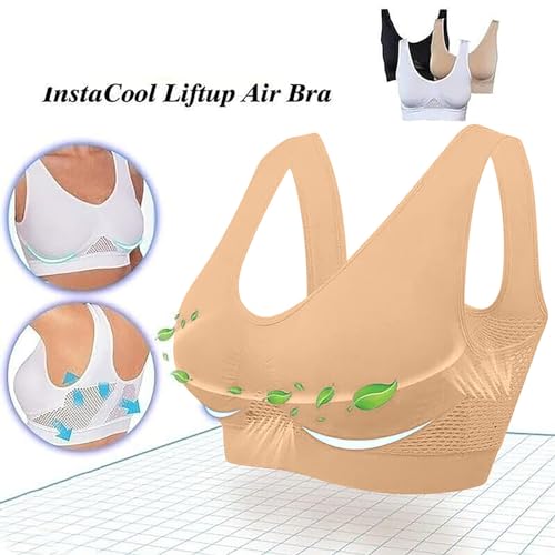 Wireless Sports Bra for Women - Comfy Mesh Liftup Underwear - Beige, X-Large