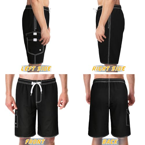Men's Quick Dry Swimming Trunks with Mesh Lining - Large Black