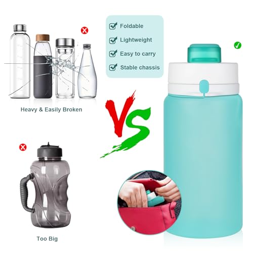 PLTCAT 19oz Collapsible Silicone Water Bottle - Green & Blue, Leak-Proof & Travel-Friendly