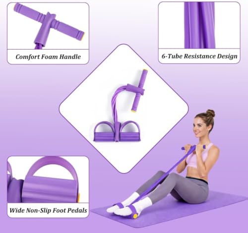 Purple Resistance Bands with Handles & Foot Pedal — Full Body Workout Equipment