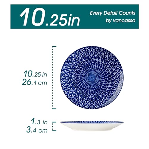 Vancesso Selene Blue Dinner Plates Set of 6, 10.25" Porcelain Vintage