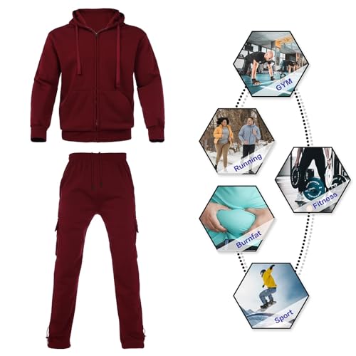 Men's Burgundy Medium Fleece Warm Hoodie & Jogger Sweatsuit Set - Nothinchan
