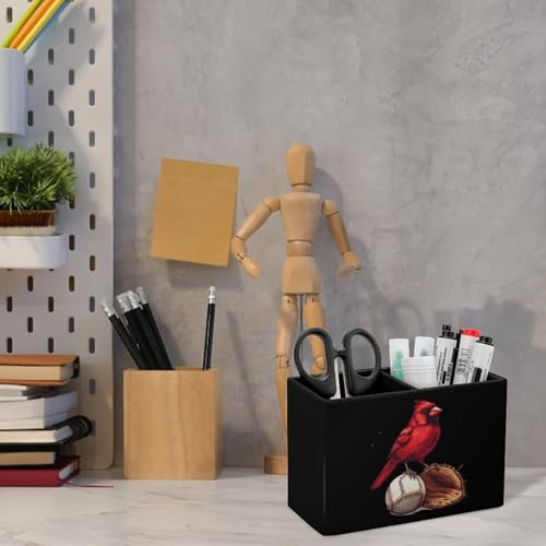 PU Leather Desk Organizer - Red Cardinal Pen Holder