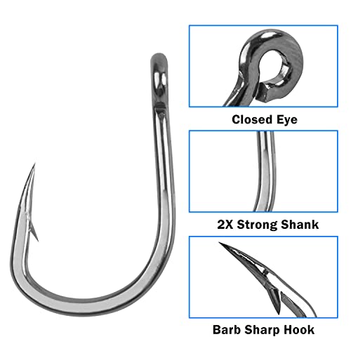 Saltwater Circle J Hooks for Tuna - 2/0, 20pcs Live Bait Hooks