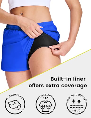Nepest Women's Running Shorts with Mesh Liner - Elastic Waist, Quick Dry, Medium, A-royal Blue/Black