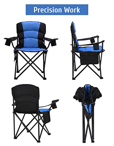 X-Large Blue Oversized Camping Chair with Armrests, Padded Support, Cup Holder & Carry Bag