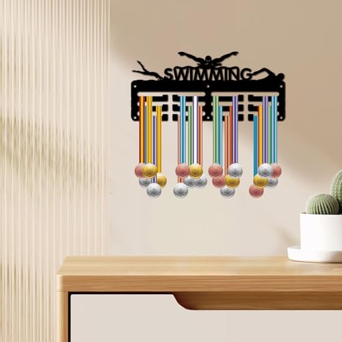 Swimming Medal Holder Rack - Black Metal Display for 40+ Medals