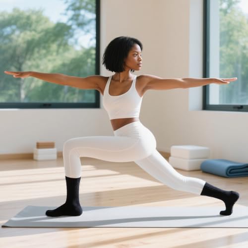 Mid-Calf Pilates Grip Socks for Women - Non-Slip Yoga Socks - 3 Pairs Black