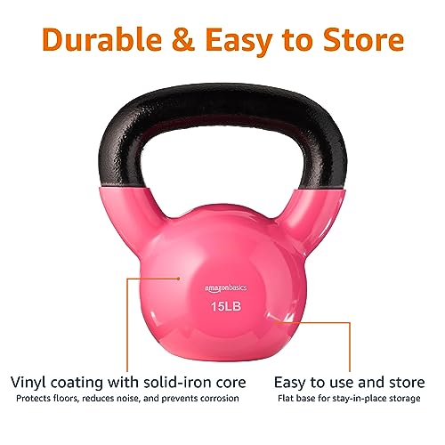 15 lb Pink Vinyl Kettlebell for Strength Training