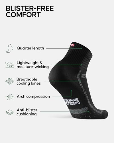 Danish Endurance Running Socks for Men & Women – Quarter Socks, 3 & 5-Pack, Black/Grey Large