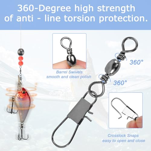 210PCS Fishing Swivels Set - 5 Sizes with Snaps & Storage Case