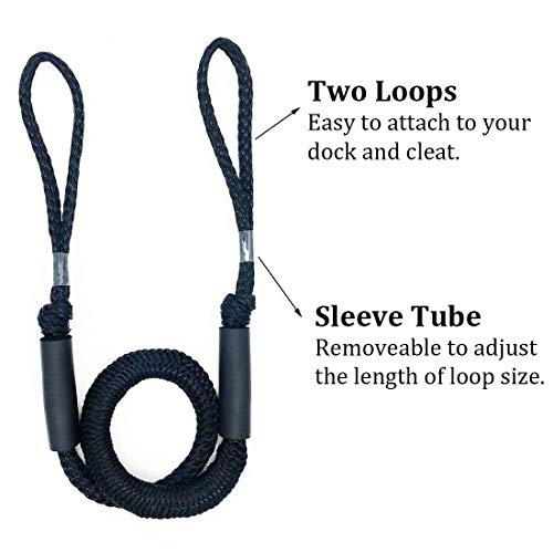 DockMoor Black 4-Pack Bungee Dock Lines for Boats — 4 ft to 5.5 ft, 2400 lbs
