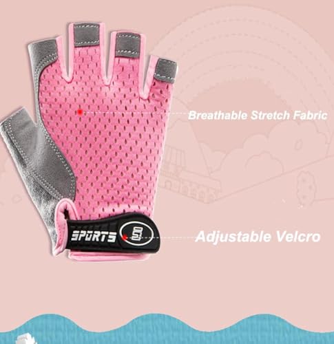 Kids Fingerless Cycling Gloves - Non-Slip, Pink for Ages 5-8