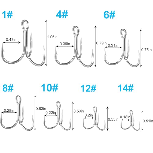 120pcs Sharp Treble Fishing Hooks - Red 1/0# - 14#