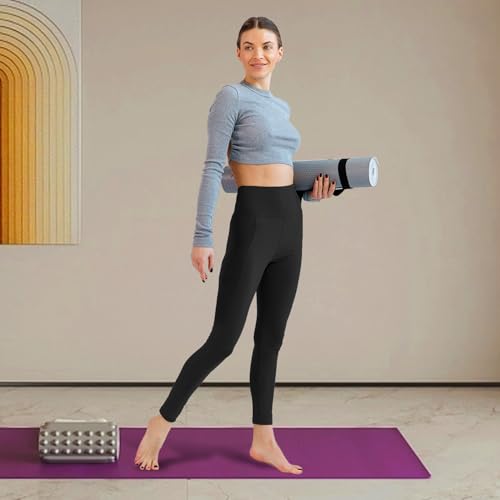 High Waisted Leggings for Women with Two Pockets - Black, S/M