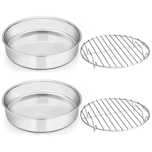 E-far 9.5 Inch Cake Pan with Rack Set - 2 Pans + 2 Racks Stainless Steel, Mirror Finish